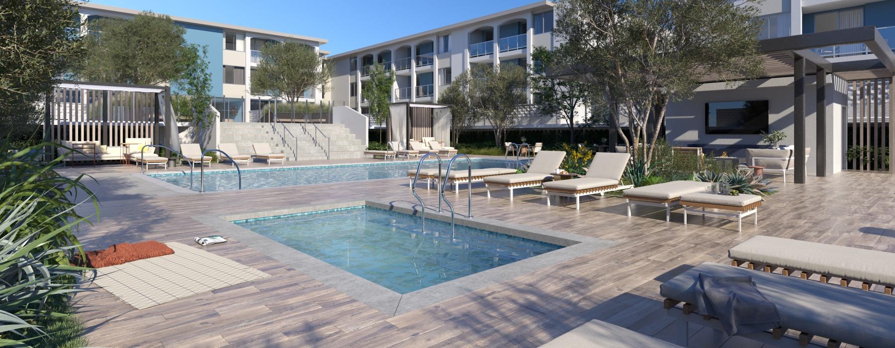 jacuzzi next to swimming pool